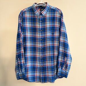Vintage Chaps Blue & Red Plaid Lightweight Flannel Button Down Shirt